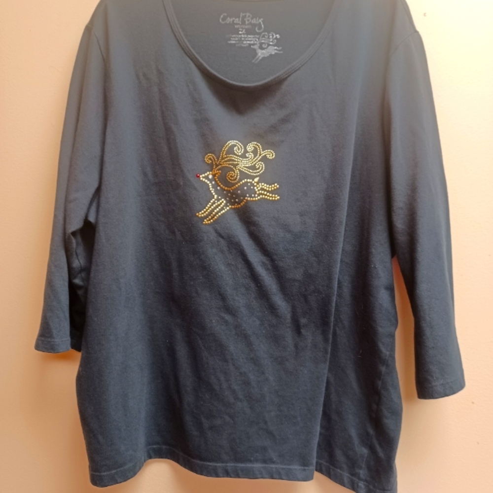 Reindeer bling three quarter sleeve top